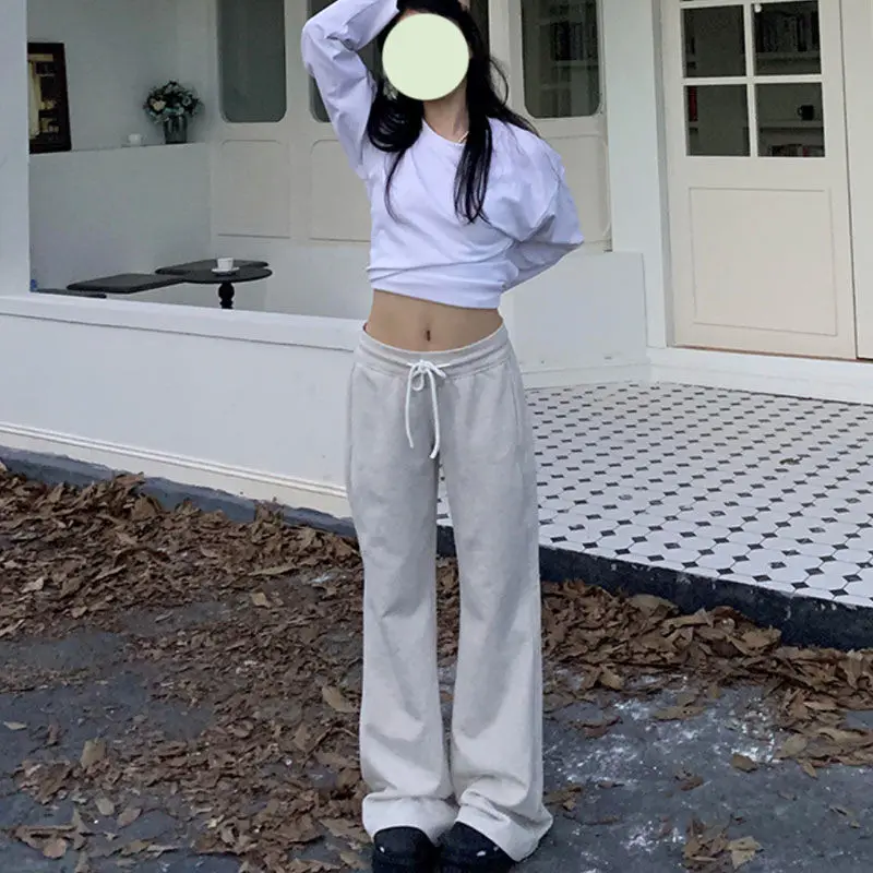 Description Picture 5 of itemHOUZHOU Vintage Y2K Low Rise Gray Sweatpants Women Gyaru Flare Sports Pants Female Retro 90s Streetwear Casual Basic Trousers