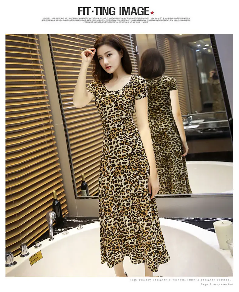 Description Picture 6 of itemSummer New Sexy Leopard Print Slim Ladies Dresses O-Neck Short Sleeve All-match Plus Size Vintage Dress Fashion Women Clothing