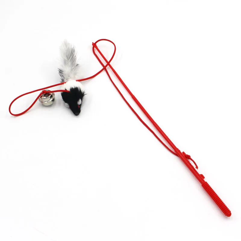 Description Picture 6 of itemCat Funny Feather Mouse Stick with Bell Playing Dangle Faux Mice Tease Fun Kitten Rod Toy Interactive Fishing Rod Wand for Cats
