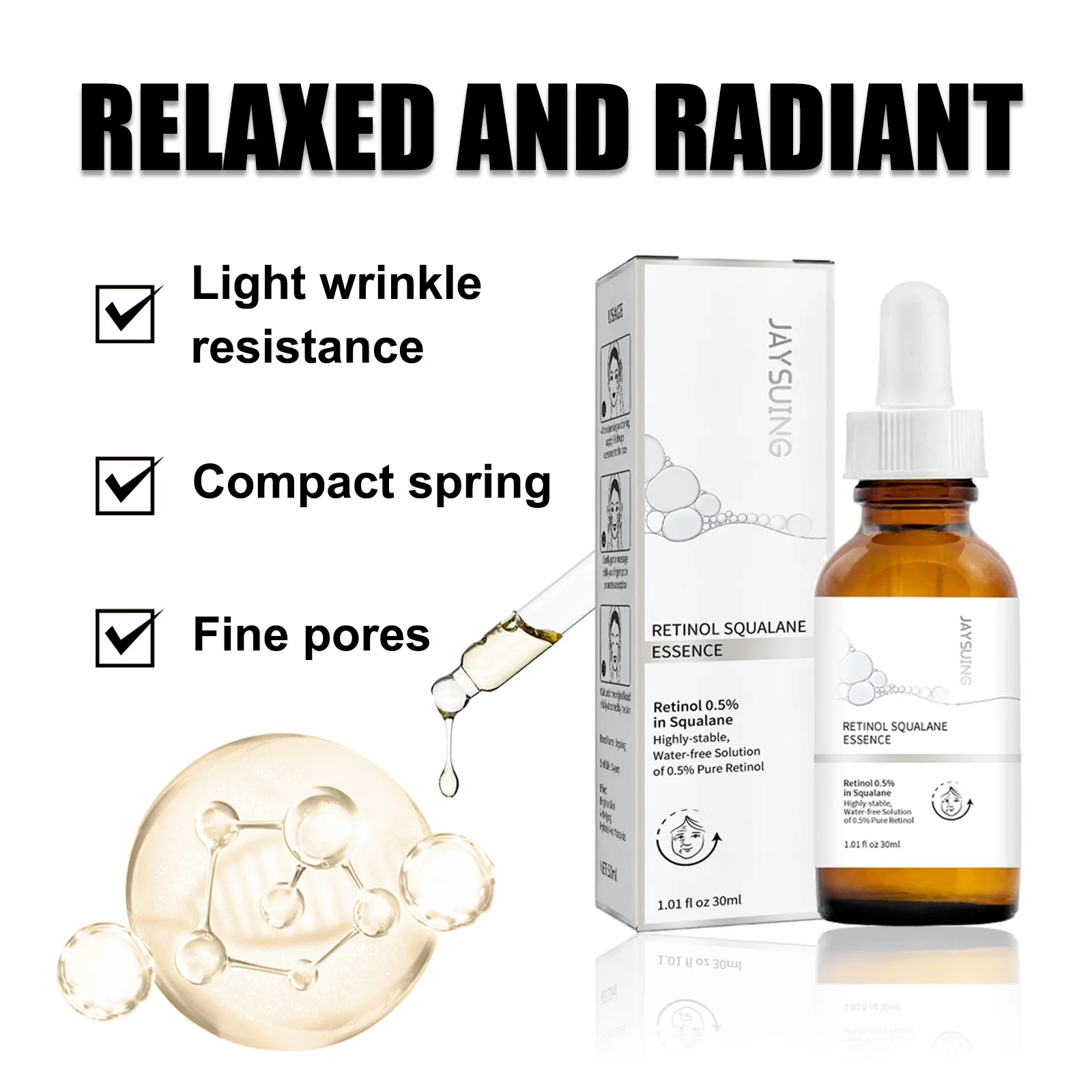 Description Picture 3 of itemRetinol Anti Aging Remove Wrinkle Serum Lifting Brighten Face Skin Fade Eye Fine Lines Moisturizing Firming Facial Essence 30ml