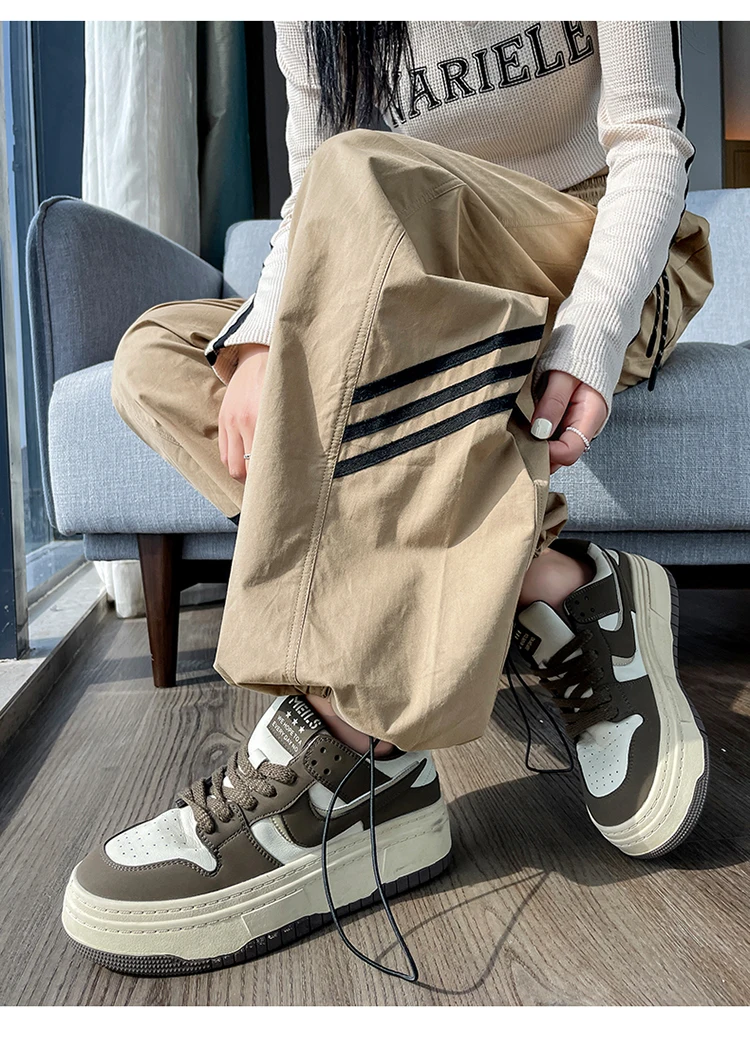 Description Picture 4 of itemJielur Pure Color Sport Female Cargo Pants Drawstring Autumn New High Waist Fashion Casual Women's Pants Pockets Chic Streetwear
