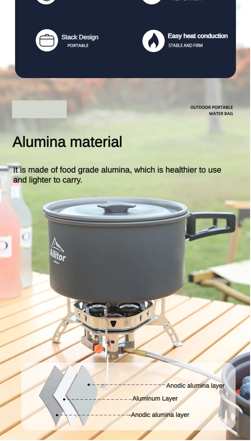 Description Picture 3 of itemCamping Tableware Titanium Cookware set tourism cauldron Outdoor Cooking Pot Picnic Kitchen Hiking Trekking