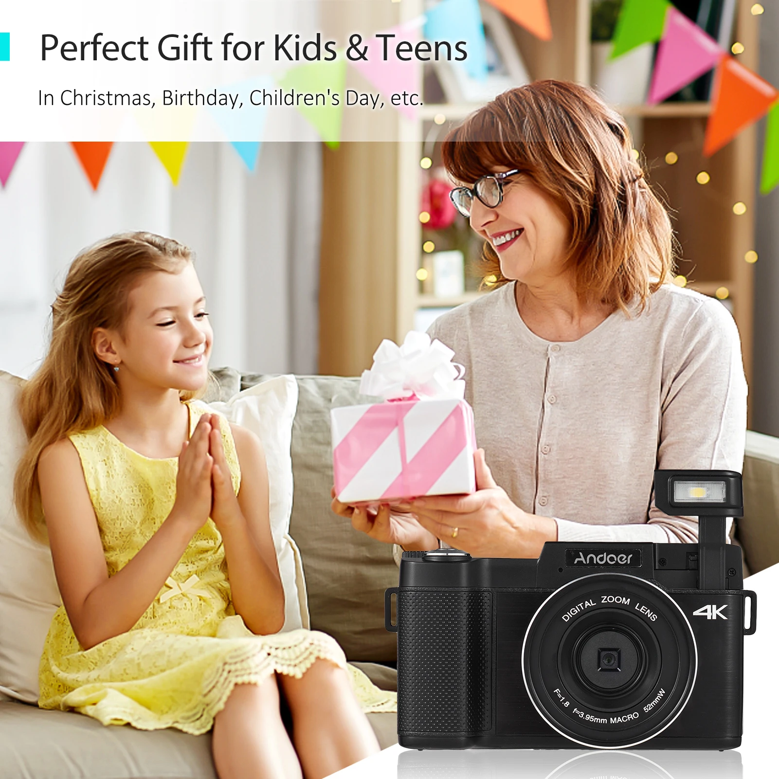 Description Picture 4 of itemAndoer Digital Camera 3.0 Inch TFT Rotatable Screen 48MP 4K 16X Zoom Anti-shaking Birthday Christmas Gifts for Kids Boys Girls