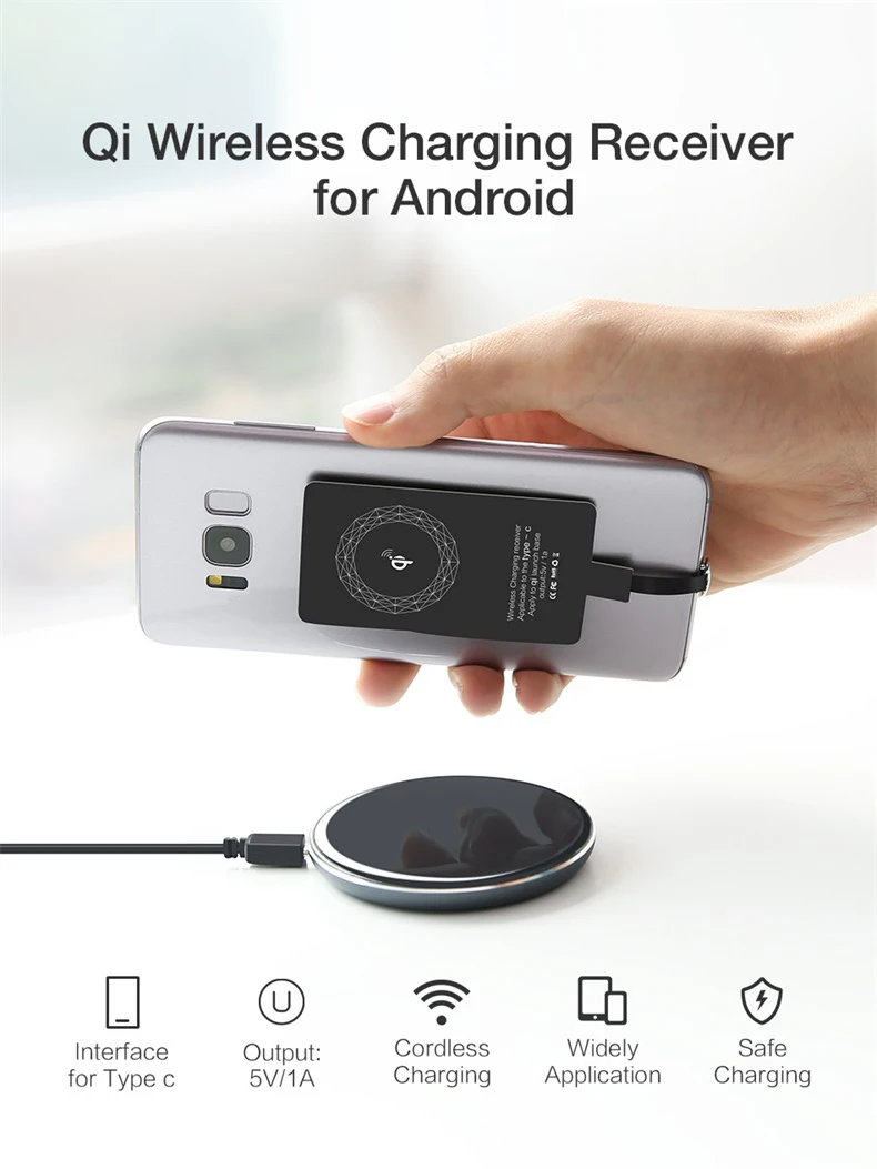 Description Picture 2 of itemQi Wireless Charger Receiver Support Type C MicroUSB Fast Wireless Charging Adapter For iPhone5-7 Android phone Wireless Charge