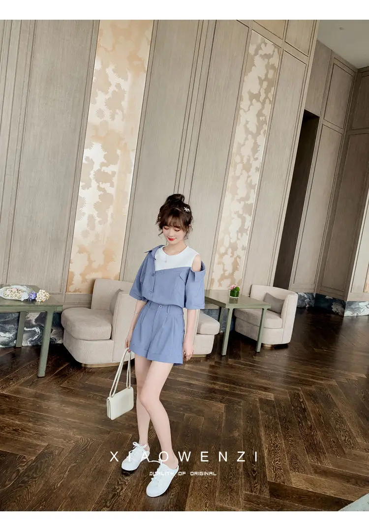 Description Picture 6 of itemShort Sets Women Popular Tops Patchwork Asymmetrical Design Streetwear Ulzzang Chic Outfits Summer Female Trendy O-neck Clothes