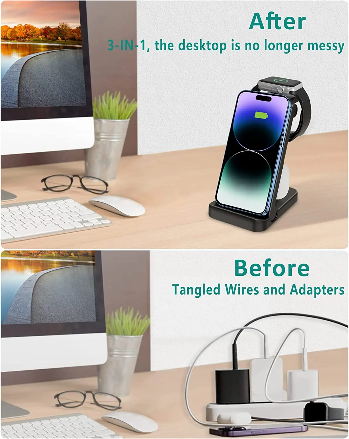 3 in 1 Foldable Fast Charging Station For Apple Wireless Charger Stand Portable for iPhone 14 13 12 Pro Max 11 iWatch 8 Airpods
