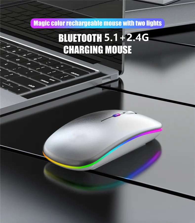 Description Picture 2 of itemLED Wireless Mouse Bluetooth-compatible Slim Rechargeable Silent Mice RGB Ergonomic Gaming mouse for Computer Laptop PC 2.4GHz