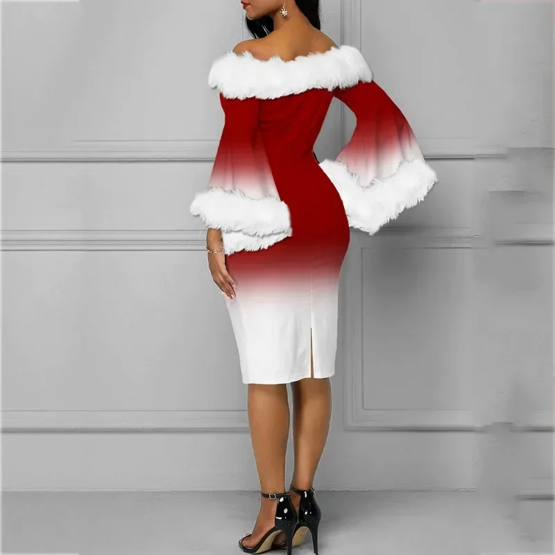 Description Picture 5 of itemChristmas Snowflake Printed Dress Women Clothing Long-sleeved Round Neck Xmas Party Bodycon Dress Elegant Casual Mini Dresses