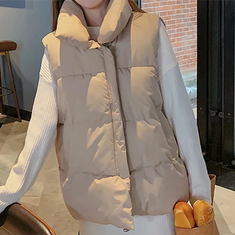 Women Mock Neck Pocket Solid Thermal Coat Vest Zipper Thicken Warm Jacket Casual Puffer Jackets For Women 2023 Fall Winter