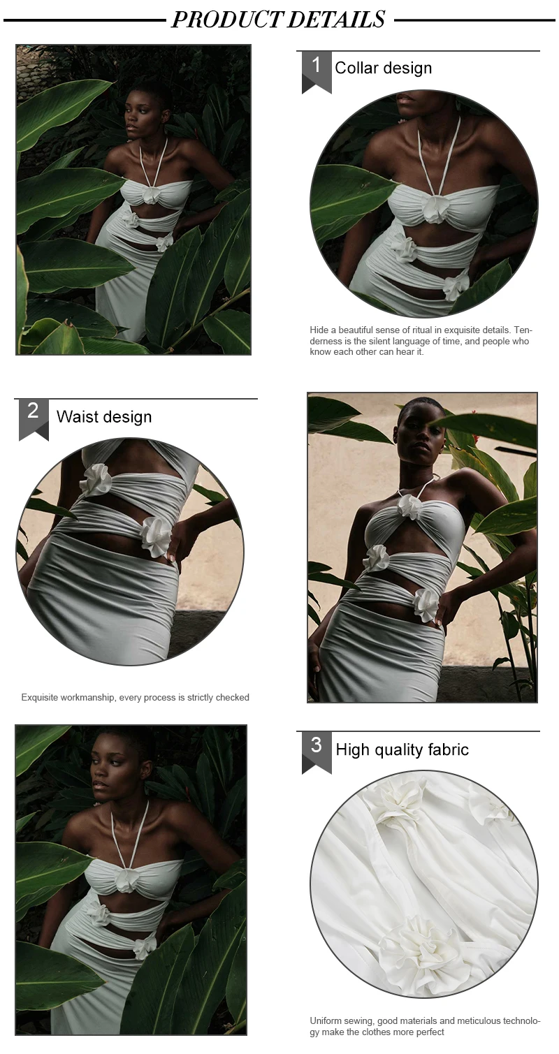 Description Picture 5 of itemVC White Dress Woman Sexy Stereo Flowers Design Halter Sleeveless Elegant Party Evening Long Dress Vestidos