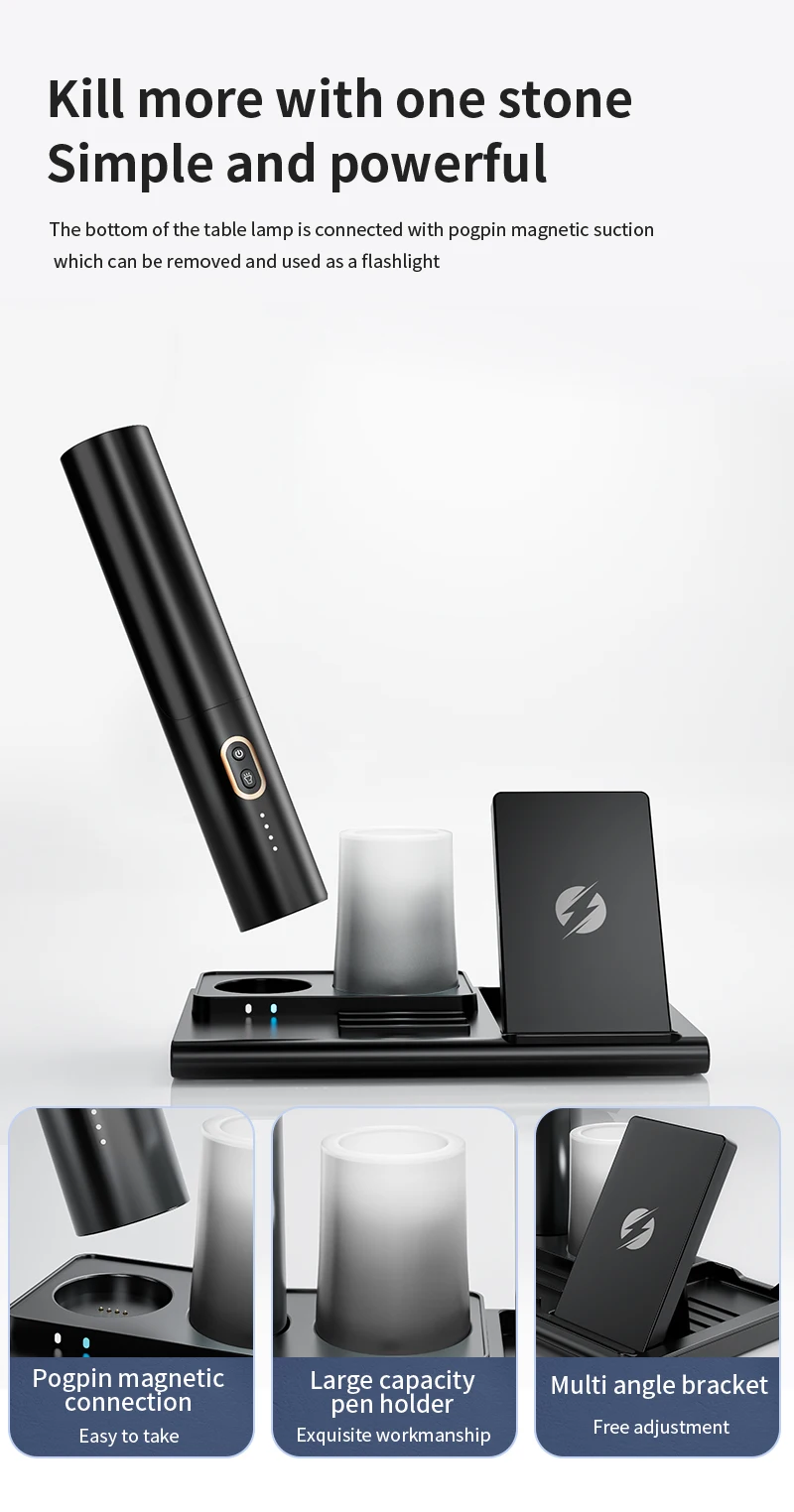 Azeada Multi-function 15W Wireless Charger Kit with Desk Lamp for iPhone 15 14 Pro Huawei MI Fast Wireless Charging Phone Holder