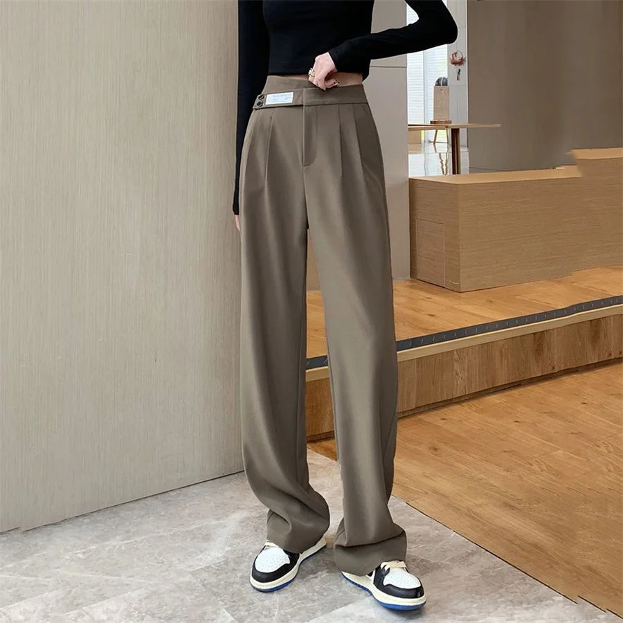 Description Picture 2 of itemWomen's Wide Leg Pants Korean Casual High Wait Suit Pantalones Loose Streetwear Straight Trousers Office Sweatpants New Spodnie