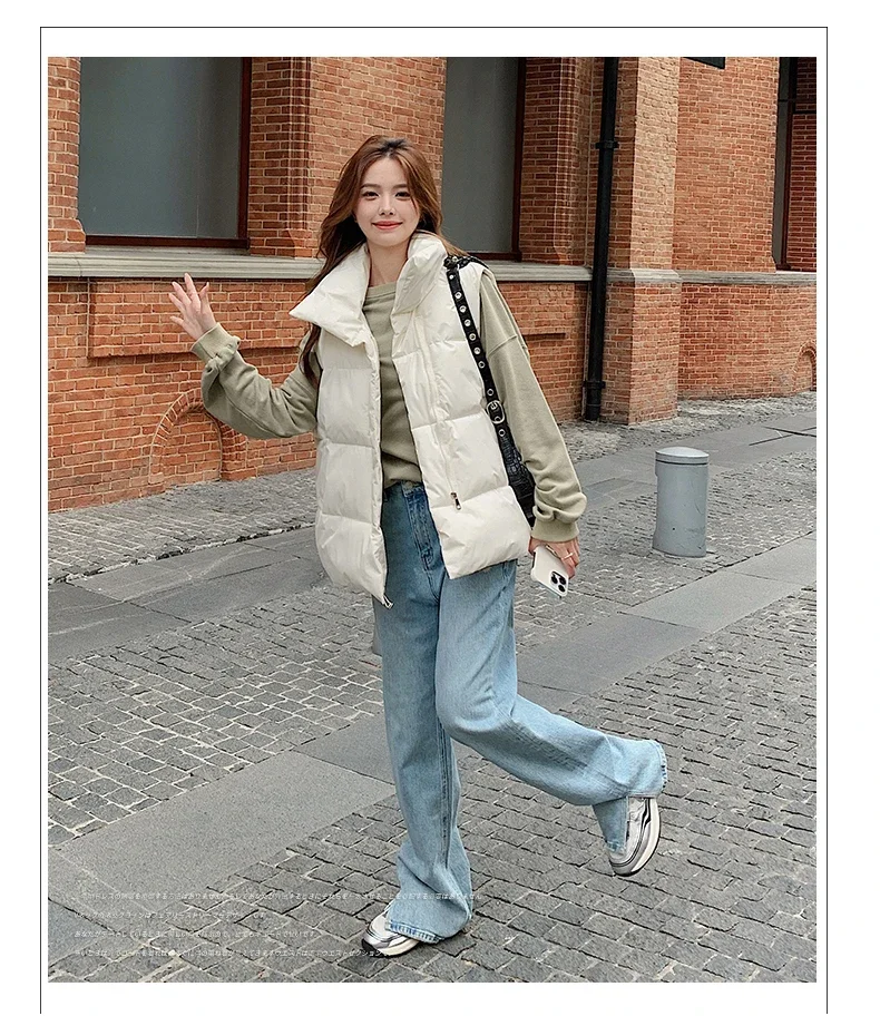 Description Picture 5 of itemWomen Mock Neck Pocket Solid Thermal Coat Vest Zipper Thicken Warm Jacket Casual Puffer Jackets For Women 2023 Fall Winter