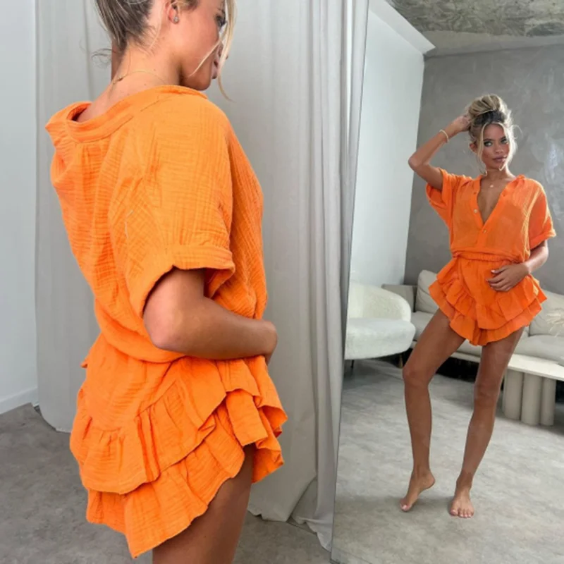 Description Picture 3 of itemFandy Lokar Summer Shorts Skirts Suits Women Fashion Casual Two Piece Set Women Elegant Batwing Sleeve Tops Suits Female Ladies