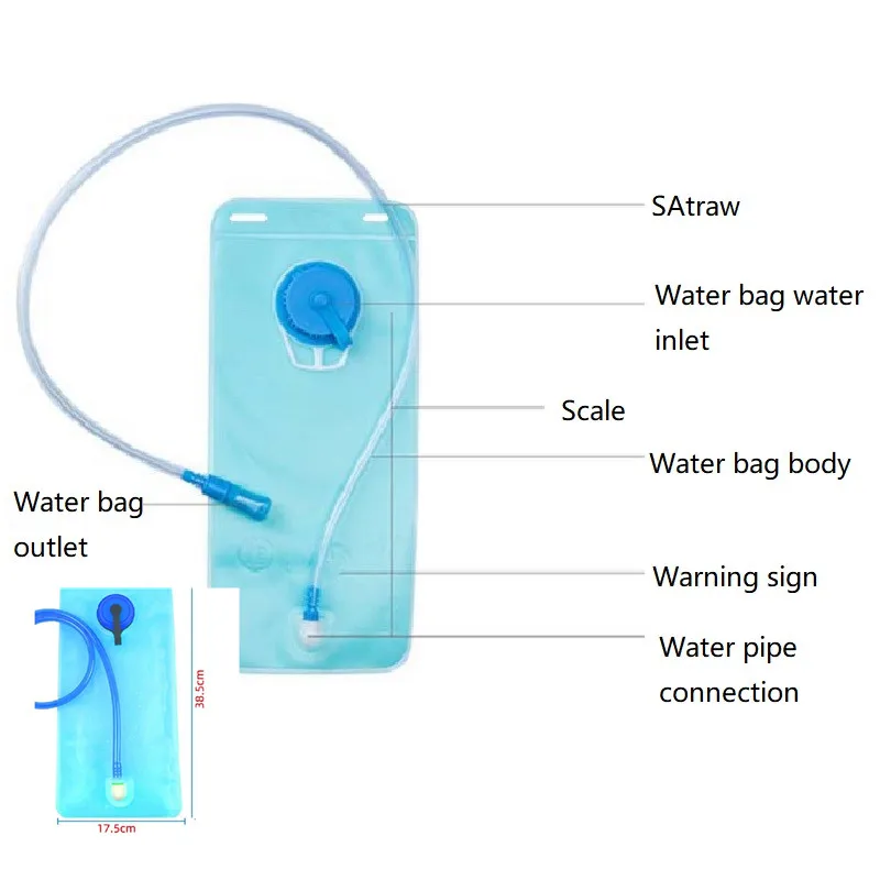 Description Picture 2 of item1PC Large 2L food-grade Transparent TPU Drinking Water Bag Outdoor Backpack Motorcycle Camping Supplies Folding Hiking Bike