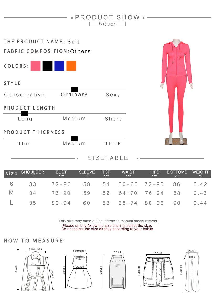 Description Picture 2 of itemNibber Sporty Casual Long Sleeve Hooded Zipper Solid two pieces set women Autumn Workout Skinny Top And Pants Matching Set mujer