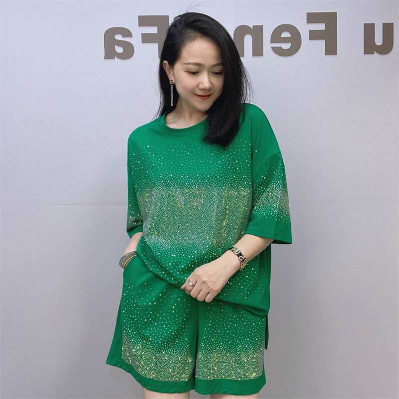 Description Picture 5 of itemED iqyipai Women Set Two Pieces Shimmer Short Set Women Summer Thin Suit Casual Sports Kit de gran tamaño Casual Sequinis Suit