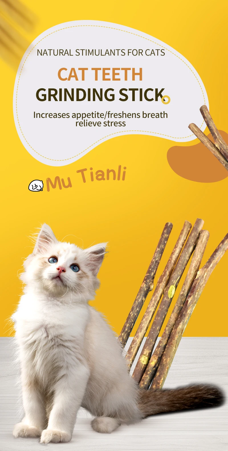 Description Picture 6 of item20Pc Pet Cat Molar Toothpaste Stick Natural Catnip Pet Cat Kitten Chew Stick Fruit Matatabi Cat Snacks Sticks Pet Cleaning Teeth