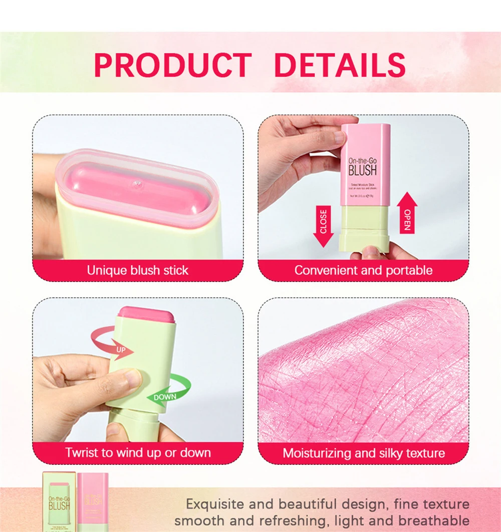 Description Picture 6 of itemMulti-function Blush Stick Natural Cheek Face Rouge Blusher Cream Lasting High Color Rendering Brightening Skin Tone Waterproof