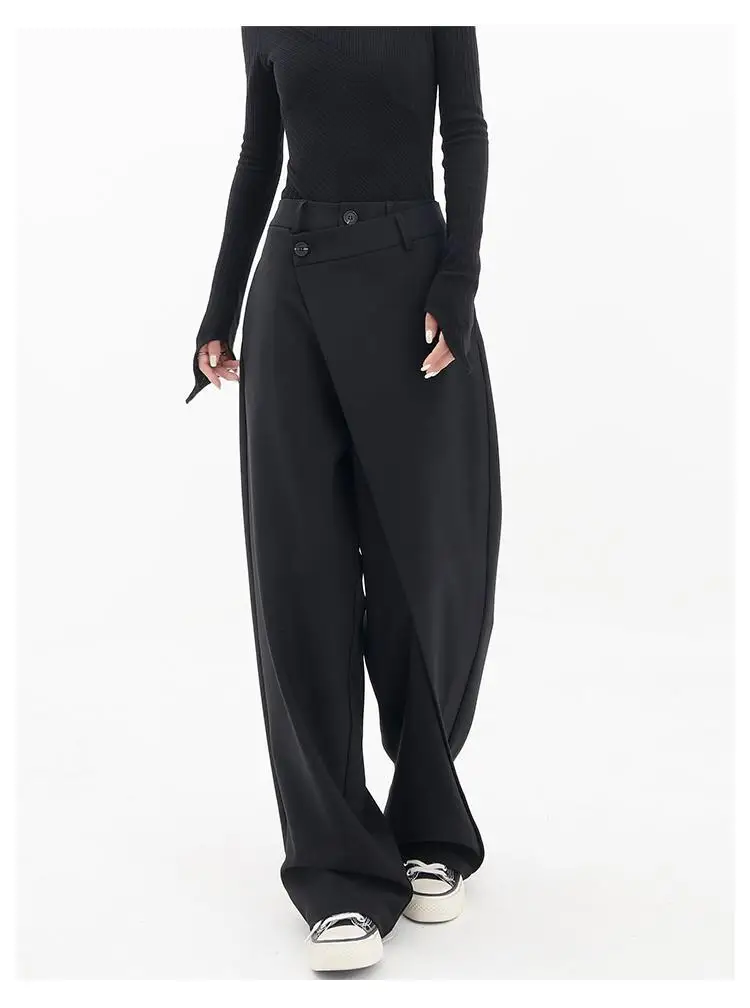 Description Picture 6 of itemHOUZHOU Women Wide Suit Pants High Waist Gothic Japanese Style Baggy Black Trousers Irregular Straight Pants Casual Streetwear