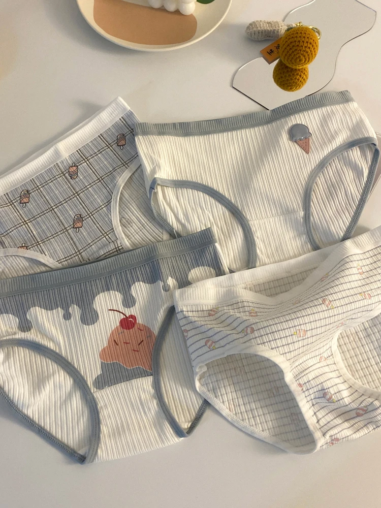 HELIAR Women 4 Pcs Cottons Underwear Cute Shorts Printed Plain Shorts M-XL Comfort Panties Safety Lingerie Underwear