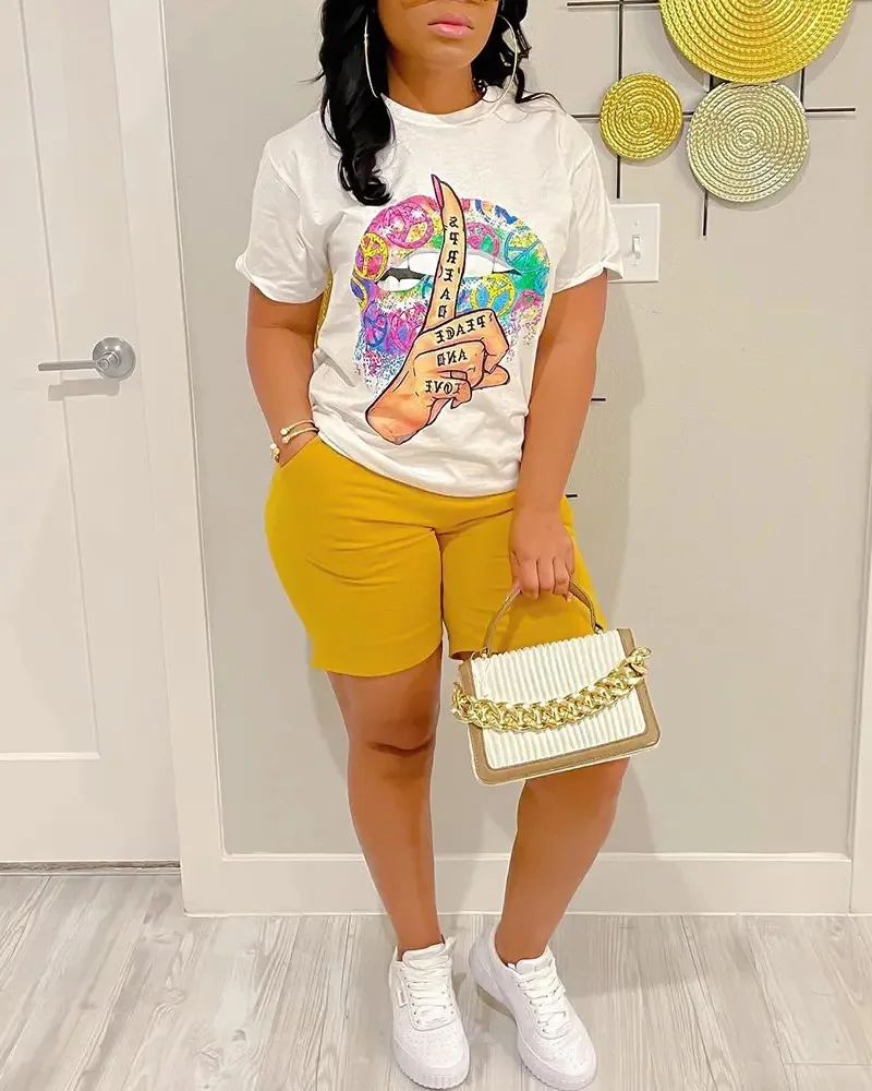 Description Picture 5 of itemT Shirt T-shirt Tee Top & High waist Elastic Shorts Women 2pcs Clothes Set Short Sleeve O Neck Fashion Casual Sexy