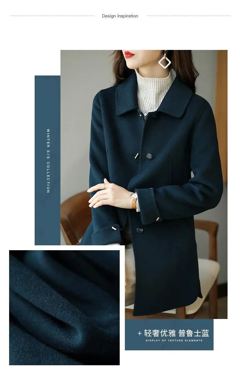 Description Picture 4 of itemWoolen Coat Slim Fashion Office Lady Square Collar Single Breasted Winter Coats for Women 2023 Wide-waisted Pocket Black Coat
