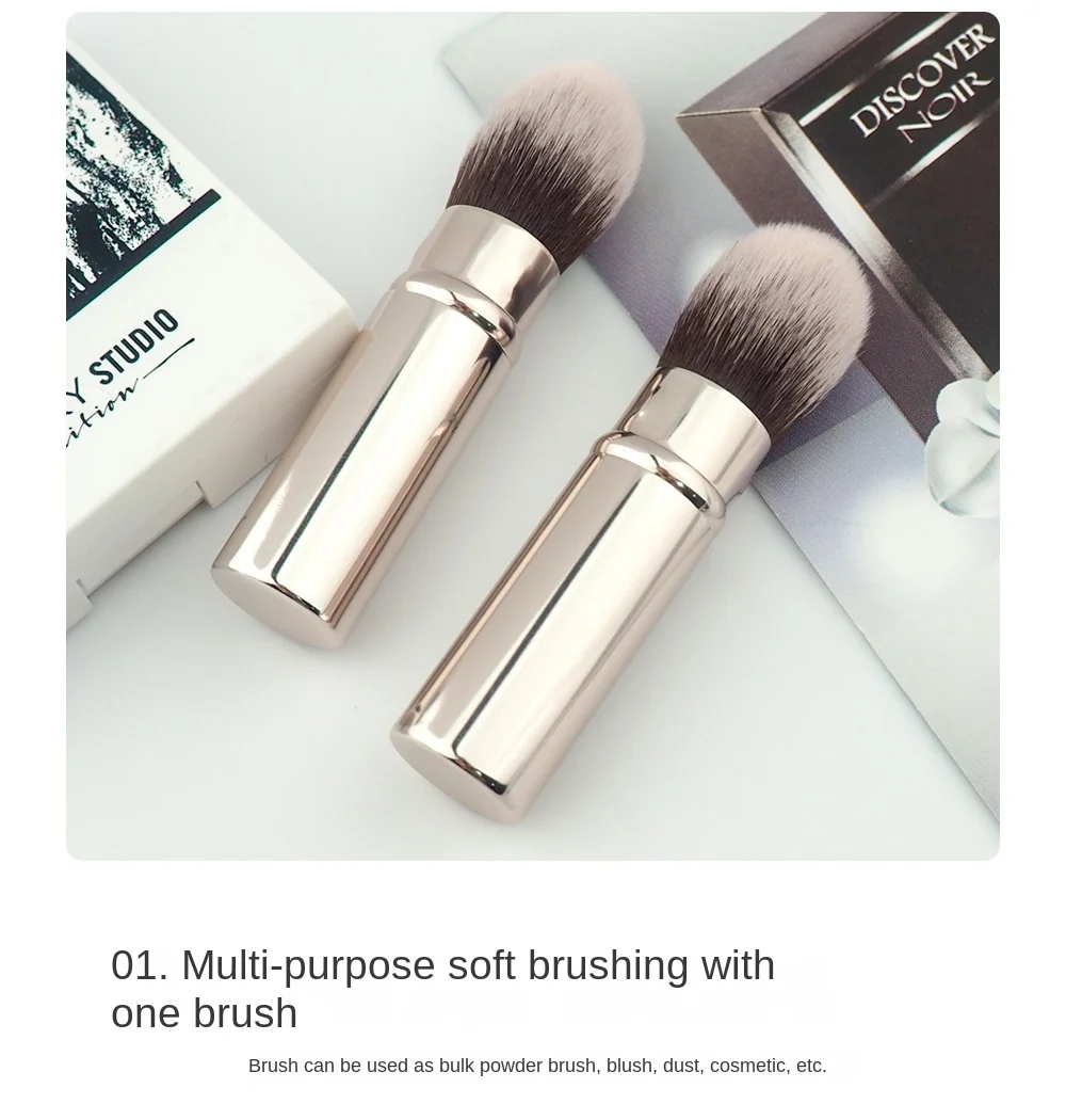 Description Picture 5 of item1pcs Small Retractable Cosmetic Brush Mini Portable Face Powder Powder Blusher Highlight Brush Fiber Hair Metal Handle Brush