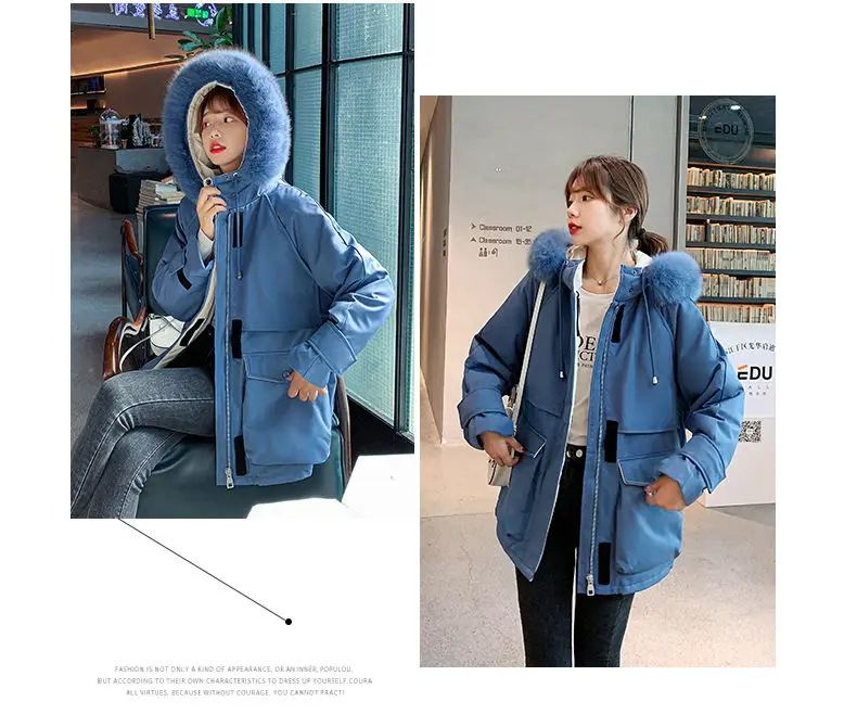 Description Picture 5 of itemFotvotee Winter Jacket Women Coat Hooded Thicken Warm Big Pocket Parkas Casual Elegant Puffer Jacket Vintage Oversized Outerwear