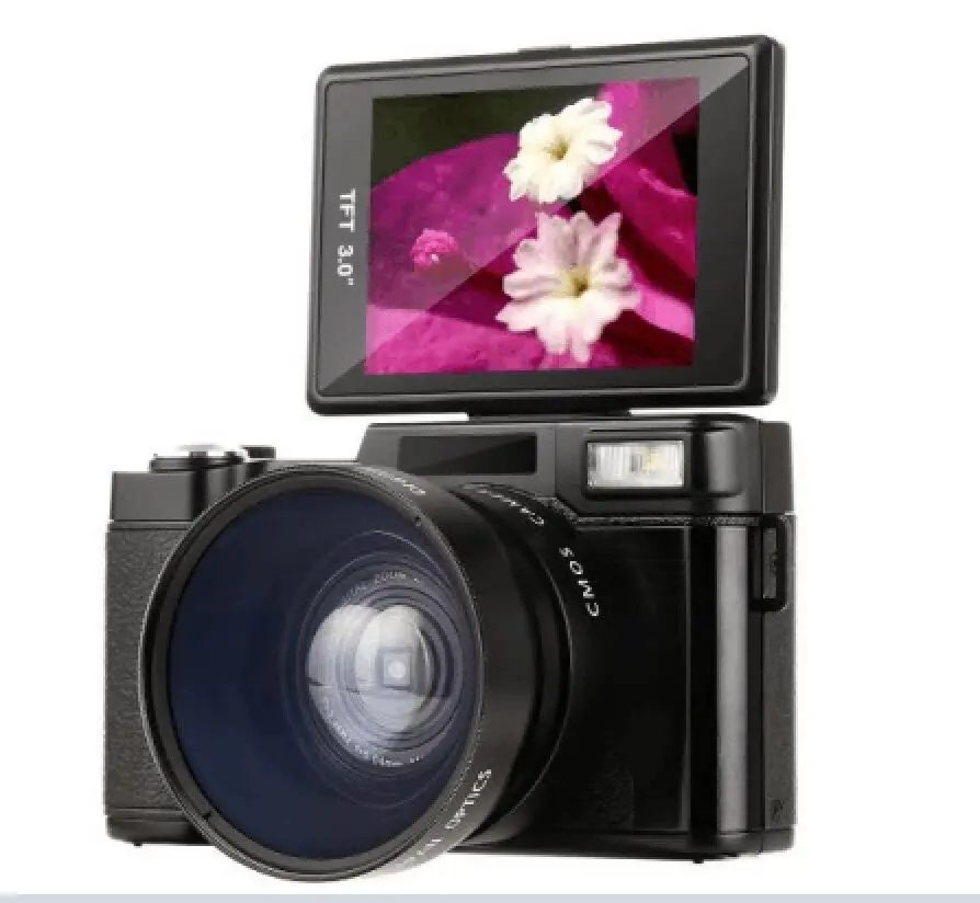 Digital Camera 24MP Video Camera 4X Zoom Rotatable Screen Full 1080P Anti-shake SLR Camcorder Photo w/ Wide Lens and 32GB Card