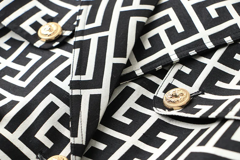 Description Picture 6 of itemHIGH STREET Newest Fall Winter 2023 Designer Women's Lion Buttons Geometrical Monogram Jacquard Belted Trench OverCoat