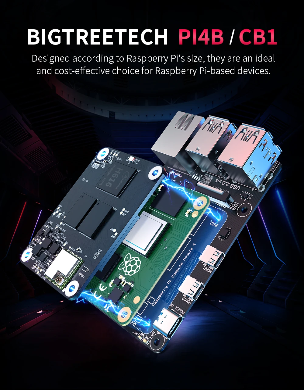 Description Picture 2 of itemBIGTREETECH PI4B Adapter CB1 VS Raspberry Pi CM4 For Klipper Octopus Pro SKR MINI E3 V3.0 Motherboard Voron Ender 3 3D Printer
