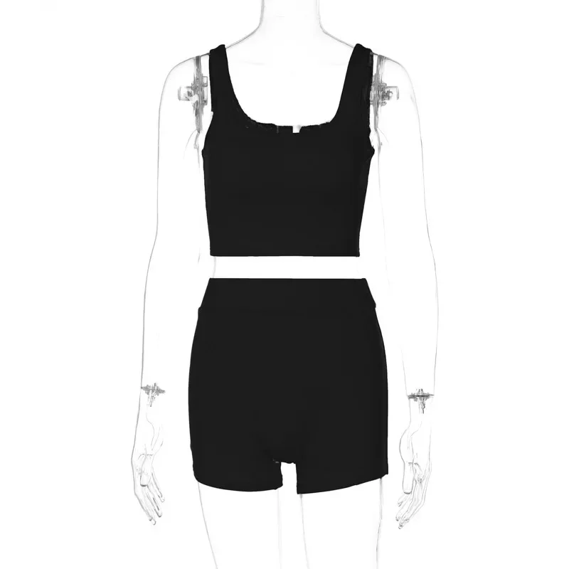 Description Picture 5 of itemBlack Short Sets Womens Outfits Spring Summer Sleeveless Tank Tops Hip Lift Shorts Sportswear Two Piece Sets Fashion Streetwear