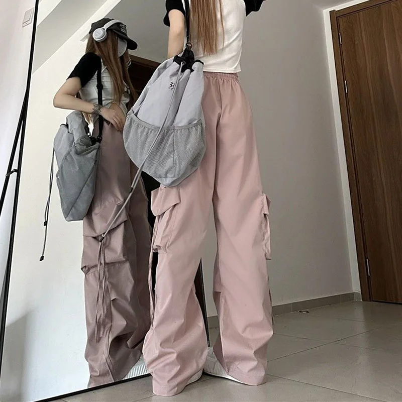 Description Picture 6 of itemXpqbb Y2K Casual Cargo Pants Women Harajuku Streetwear Baggy Wide Leg Parachute Pants Woman Korean Edgy Style Jogging Sweatpants