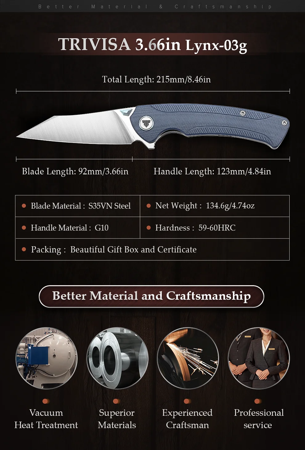 Description Picture 3 of itemTRIVISA EDC Pocket Folding Knife for Men,3.66