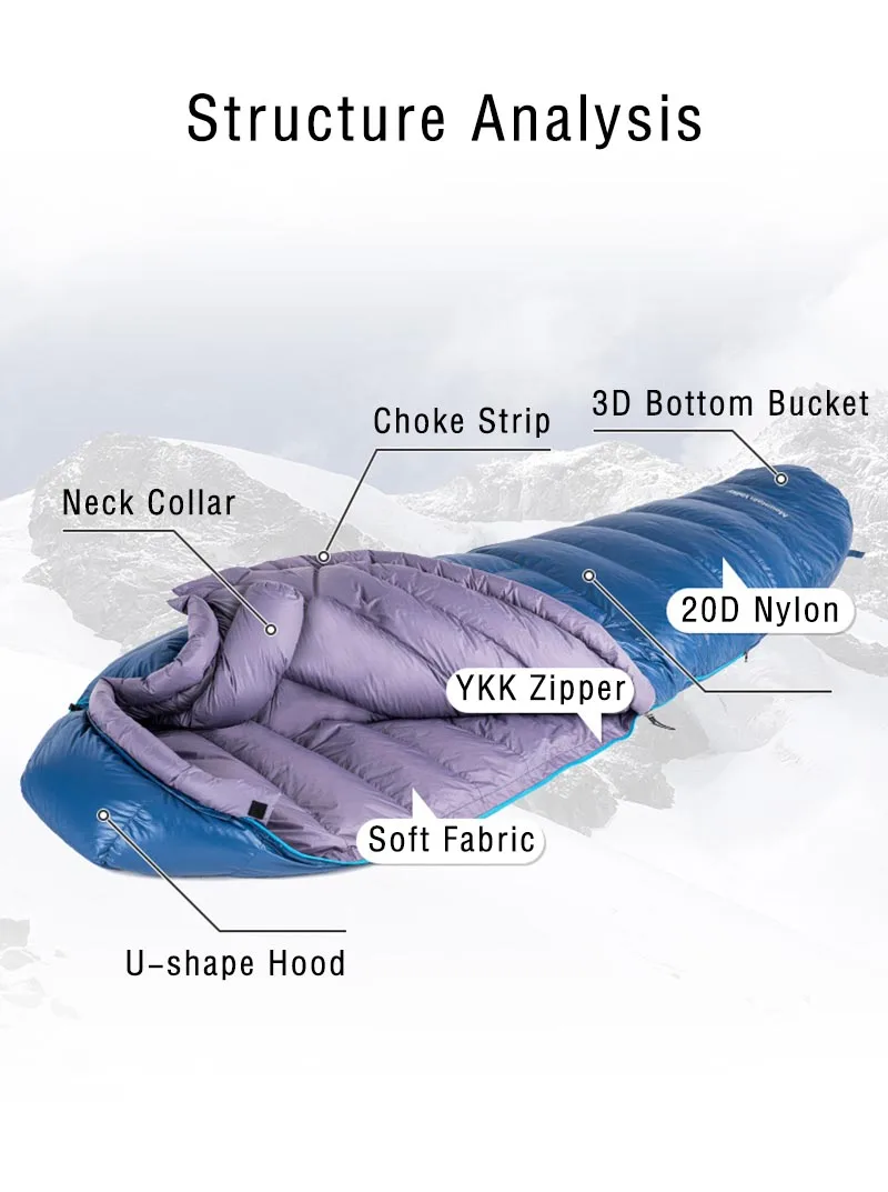 Description Picture 5 of itemNaturehike Goose Down Sleeping Bag ULG400 ULG700 ULG1000 800FP Winter Sleeping Bag Mummy Camping Sleeping Bag -4℃ -10℃ -15℃