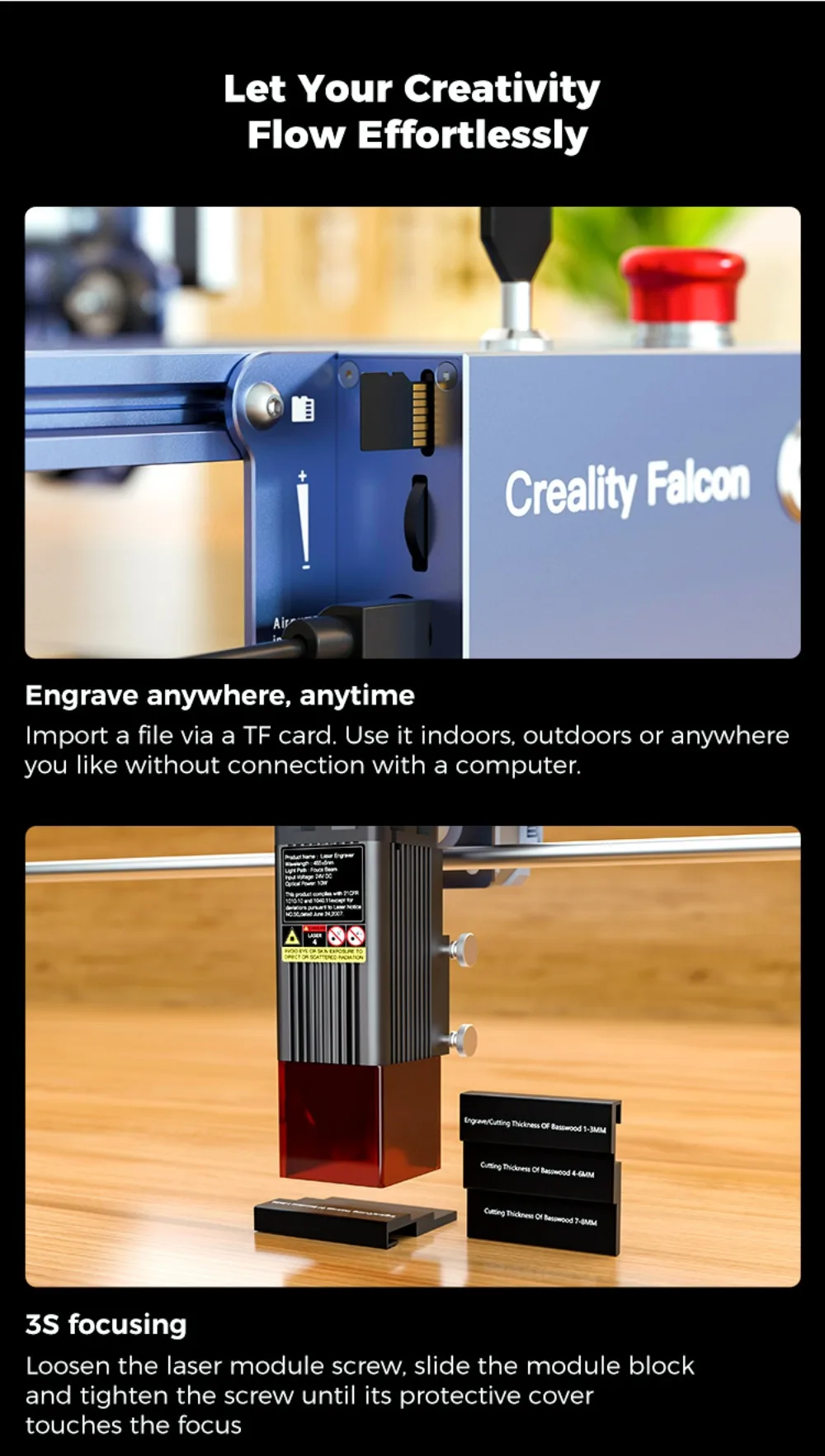 Description Picture 4 of itemCreality Official Falcon Pro 10W Laser Engraver CNC Machine DIY Laser Cutter Engraver Machine for Metal Wood Acrylic Leather