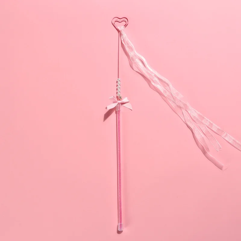 Description Picture 5 of itemPink Cat Teasing Stick with Bell Handmade Bowknot Cat Toy Feather Heart Tassel Streamer Interactive Pet Toy Pet Accessories