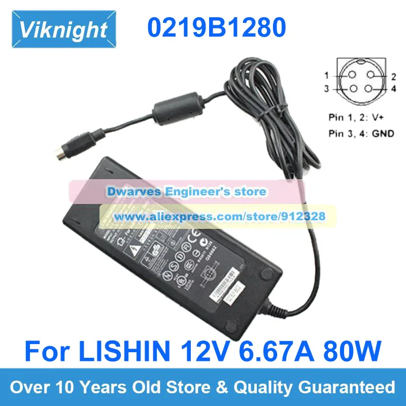 Description Picture 2 of itemGenuine 0219B1280 12V 6.67A 80W AC Adapter Charger For LISHIN Power Supply 4 Pin