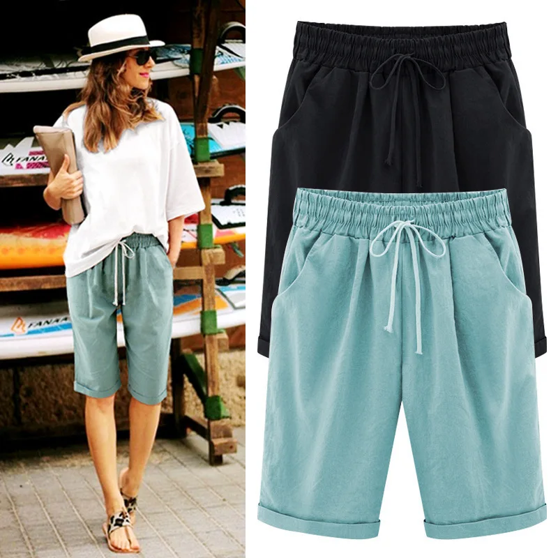 Summer shorts Women Summer Bermuda Shorts Large Size 8xl Loose Casual Sports Stretchy Cotton Straight Leg Breathable Sweatshorts