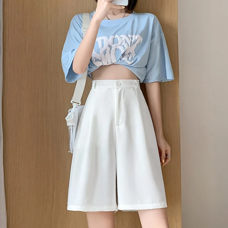 High Waist Knee Length Suit Pants Women 2023 Summer Streetwear Casual Drapey Shorts