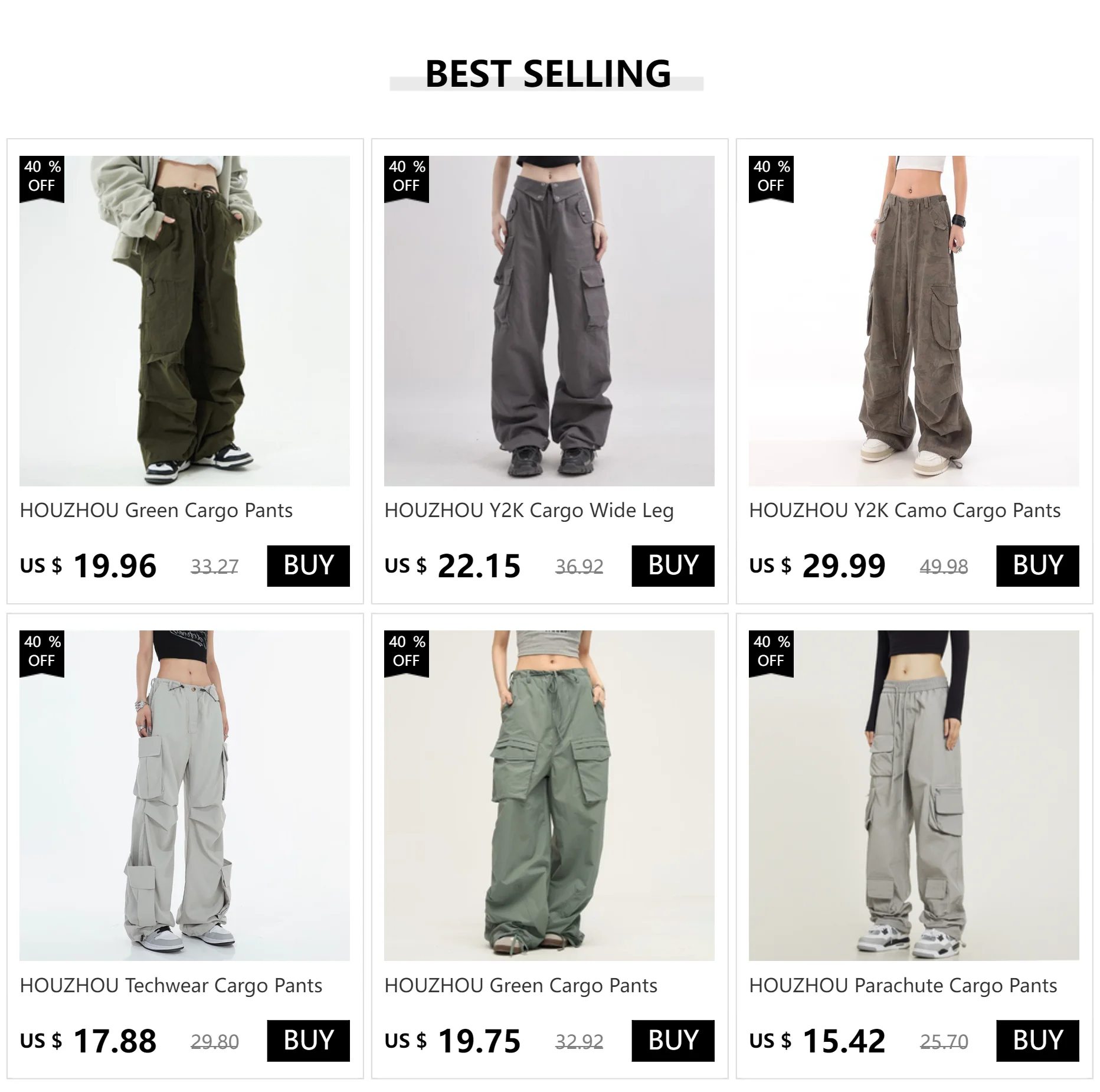 Description Picture 2 of itemHOUZHOU Cargo Pants for Women Parachute Streetwear Joggers High Waist Loose Casual Trousers Khaki Clothing Female Pocket