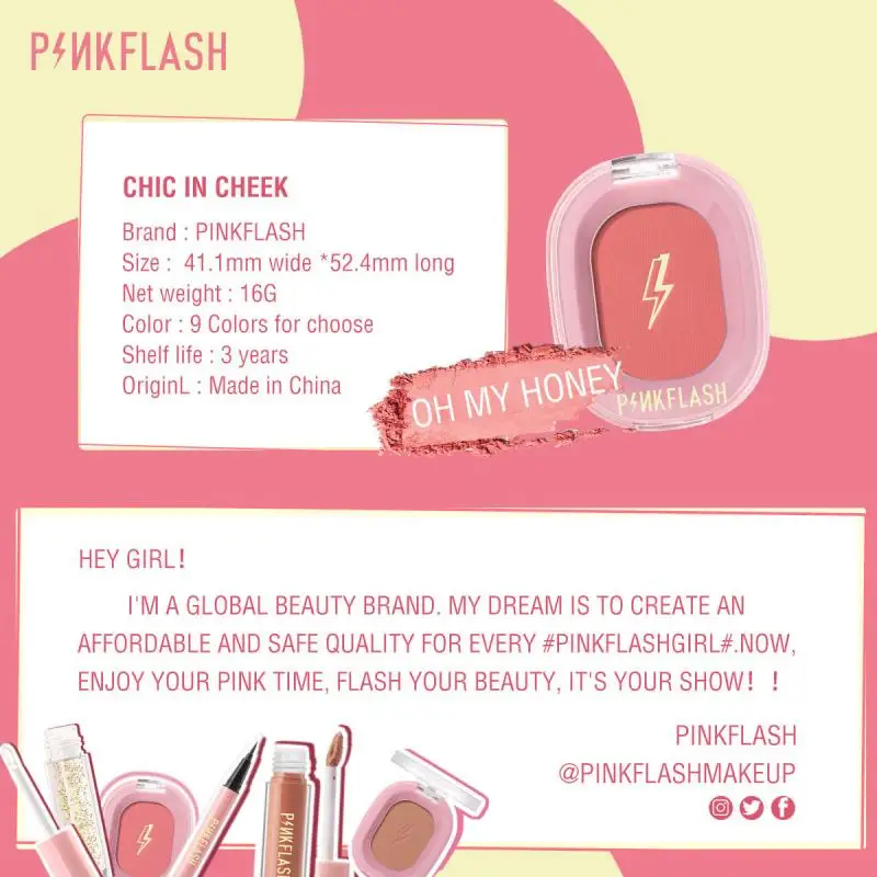 Description Picture 5 of itemPinkFlash 9 Color Matte Blush Long-lasting No Makeup Natural Pink One-piece Blush Powder Waterproof Cosmetics Face Make Up TSLM1