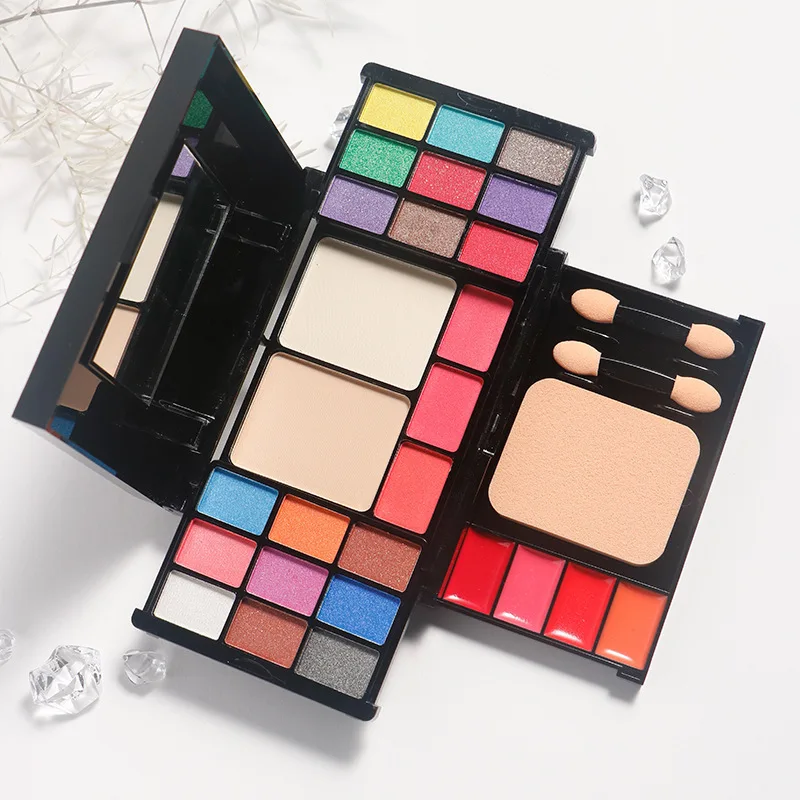 Full Makeup Set Include Eye Shadow Palette Blusher Concealer Contour Highlight Lipstick Eyebrow Powder Brush Cosmetic Makeup Kit