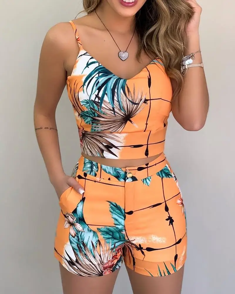 Description Picture 5 of itemSummer Short Sets Printing Sling Slim Shorts Fashion Elegant Outfits for Women 2023 Two Piece Set for Women Free Shipping Offers
