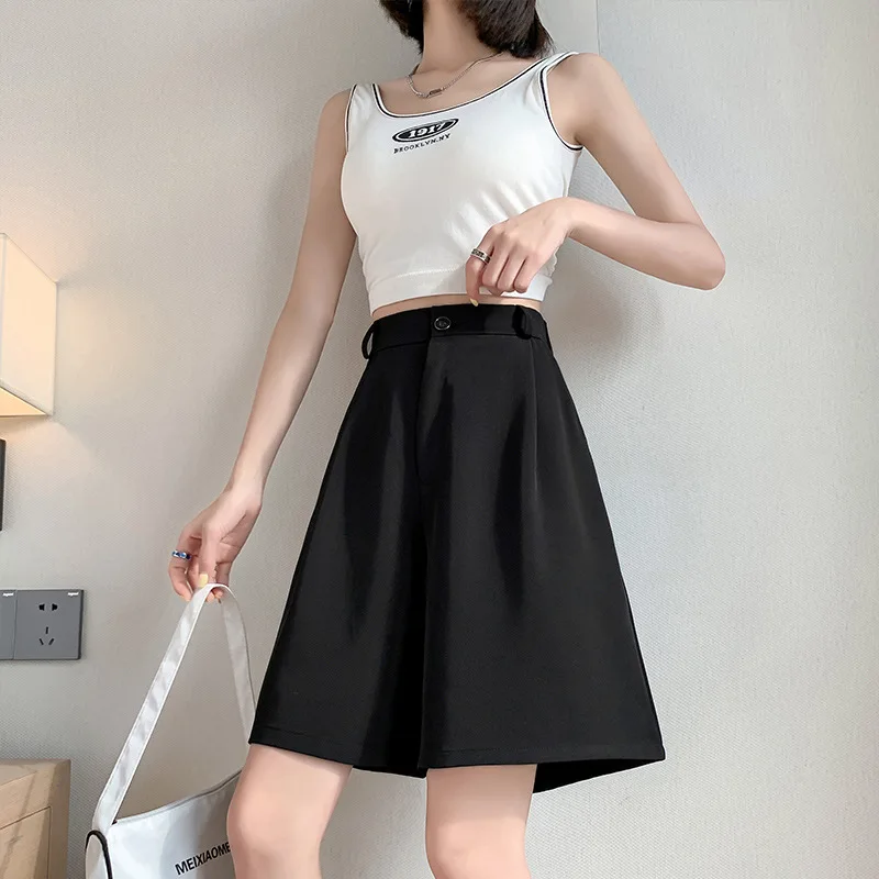 High Waist Knee Length Suit Pants Women 2023 Summer Streetwear Casual Drapey Shorts