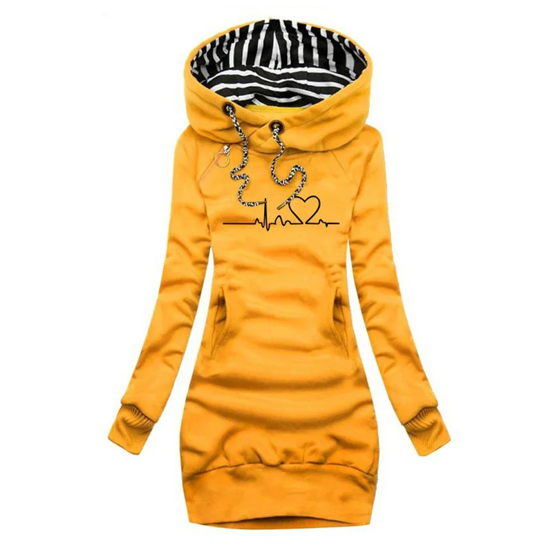 Description Picture 4 of itemWomen Fashion Long Sleeve Hoodie Dresses Autumn Winter Hooded Sweater dress Slim Fit Pullovers Long Sweatshirt