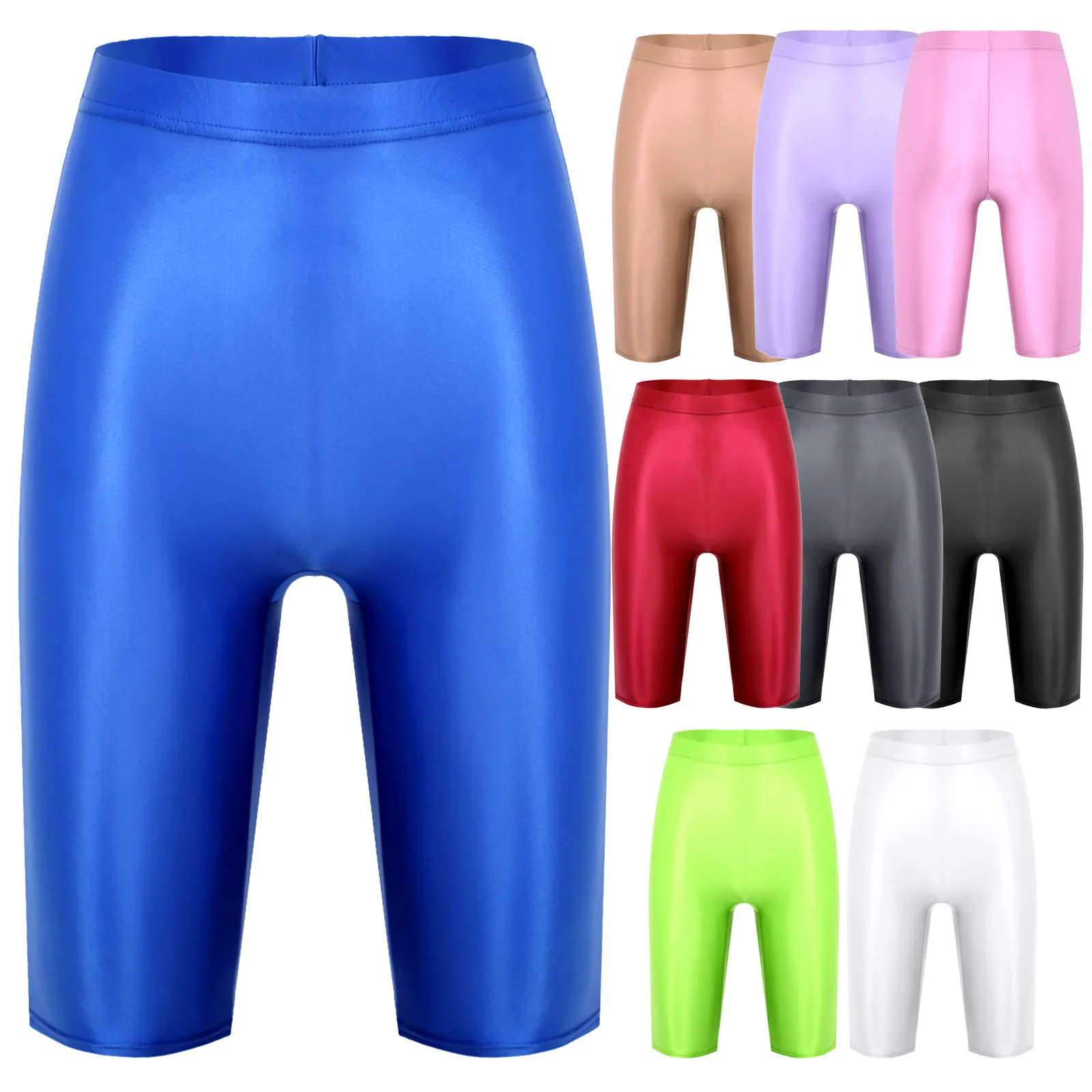 Description Picture 2 of itemWomens Gymnastics Swim Shorts Glossy High Waist Shorts Elastic Waistband Short Leggings Swimwear Workout Sports Bottoms