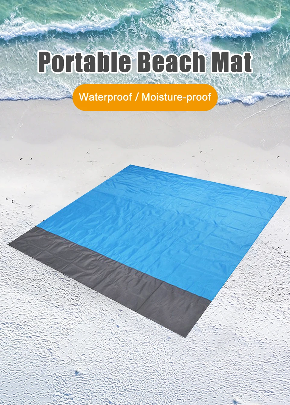 Description Picture 2 of item2x2.1m Outdoor Camping Mat  Folding Waterproof Pocket Beach Blanket Mattress Portable Lightweight Mat Picnic Mat Sand Beach Mat