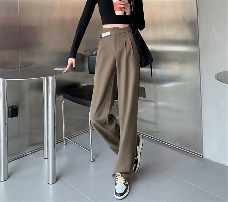 Description Picture 6 of itemWomen's Wide Leg Pants Korean Casual High Wait Suit Pantalones Loose Streetwear Straight Trousers Office Sweatpants New Spodnie